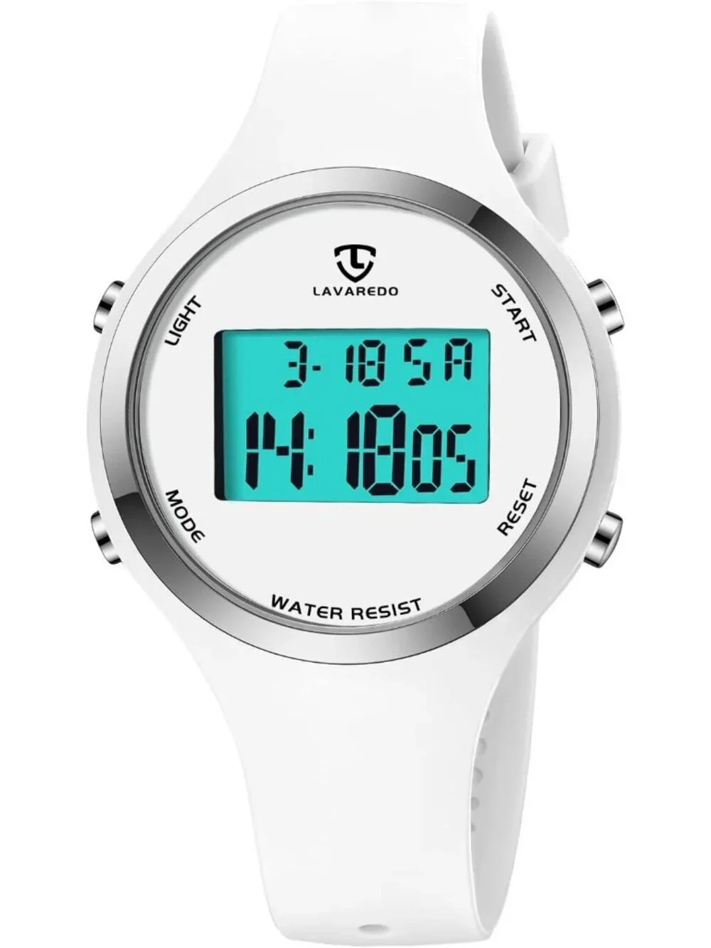 Womens All White Quartz Chronograph Waterproof Outdoor Sport Alarm Digital Watch